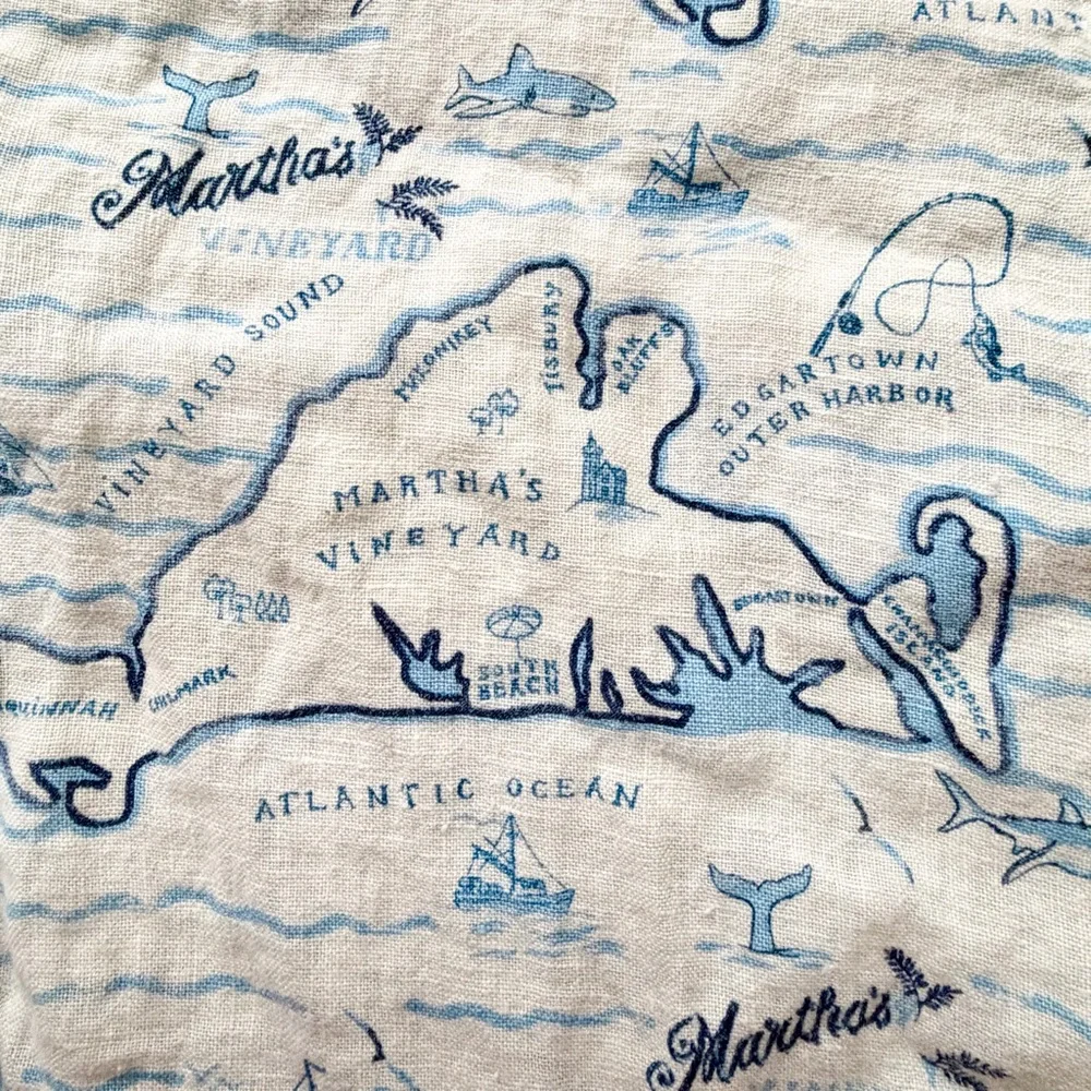 C&C California Men’s Medium 100% Linen Martha's Vineyard Map Print Coastal Shirt - Picture 5 of 8